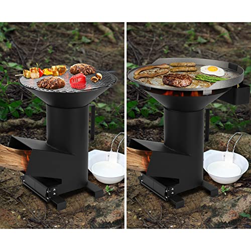 ONLYFIRE GRILLS 3-in-1 Rocket Stove, Camping Wood Burning Stove, GS302 | Portable Camp Grill with Cooking Grate, Flat Top Griddle & Pot Rack, Off-grid for Outdoor Patio Backyard RV Tailgating - style: GS302