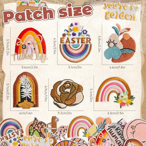 36 Pcs Random Iron on Patches for Girls, Embroidered Positive Affirmations Sew on Patches for Clothes, Hats, Jeans, Dresses, Backpacks, Machine Washable - color: Easter Boho - 36Pcs