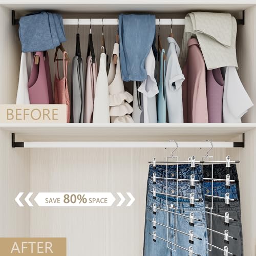 Pants Hangers with Clips,Space Saving Hanging Closet Organizer-6 Tiers Skirt Hangers with 360° Swivel Hook,Closet Organizer-Clothes Hangers - size: 1pack