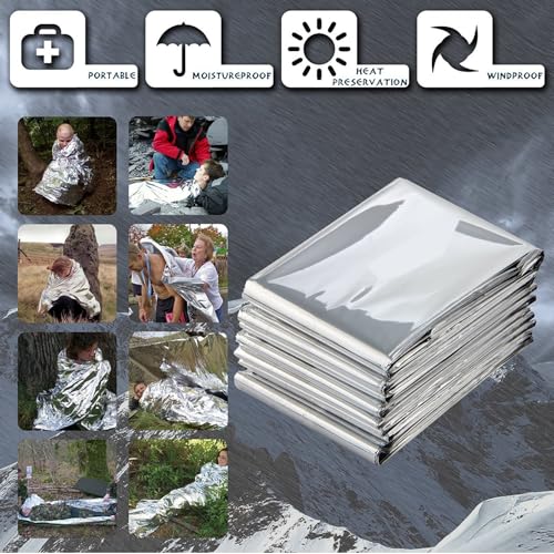 Emergency Myla Thermal Blanket Space Blanket Foil Blanket Pack of 50 | (82" x 63") Aluminized Polyethylene Mylar Reflective Blankets Perfect for Outdoors, Hiking, Survival, Marathons or First Aid - color: Silver (50 Pack)