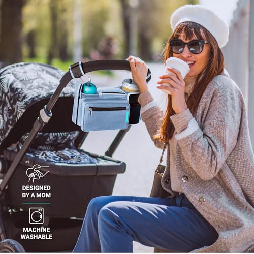 Swanoo Stroller Caddy Organizer, Cup Holder, Wipes Pocket, Non-Slip, Blue - color: Blue