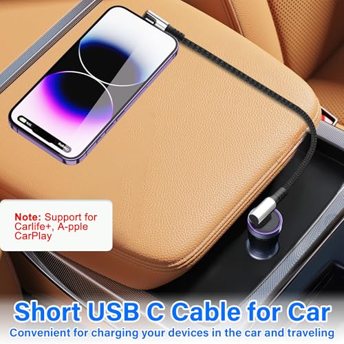 Short USB Type C Charging Cable USB A to C Cable 6A Fast Charging Cord 90 Degree Type C Charger Cable for Car Cell Phone Tablet and USB C Devices 9.8in (Right Angle A to Right Angle C) - style: Right Angle A to Right Angle C