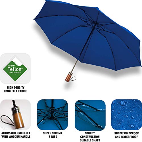 Raintrend Windproof Travel Umbrellas for Rain Automatic +10% Bigger Canopy Strong Frame Compact Folding Portable Umbrella for Women Men Backpack Purse - color: T Dark Blue