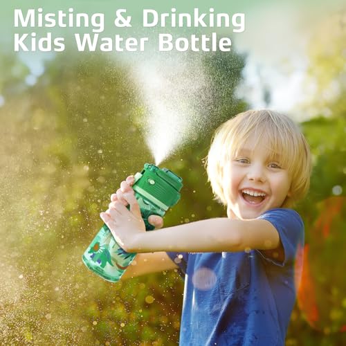 20 oz 2-In-1 Mist and Sip Water Bottle for Kids, Dinosaur - color: Dinosaur