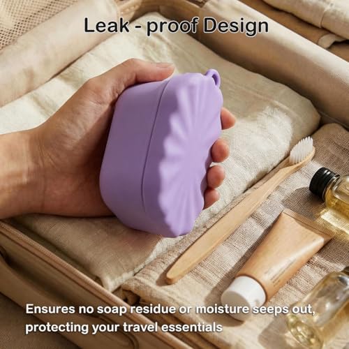 Silicone Travel Soap Case, Leak Proof Soap Dish Holder with Drainage, Shower Container for Kitsch Shampoo Bars & Standard Soaps Traveling Accessories for Gym Camping (Purple, Square) - color: Purple