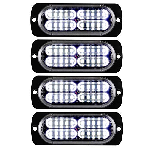12-24V 20-LED Super Bright Emergency Strobe Warning Caution Hazard Construction Waterproof Flashing Strobe LED Light Bar Surface Mount for Car Truck SUV Van (White) - color: White