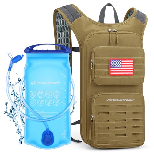 Maelstrom Tactical Hydration Backpack,Water Pack with 2L Water Bladder - color: Khaki