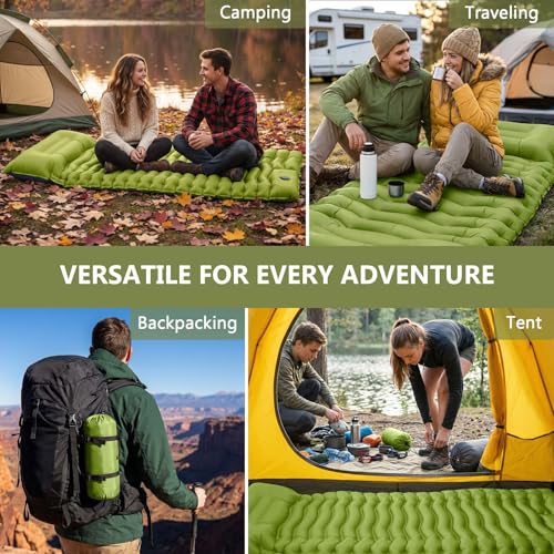 Sleeping Pad, Ultralight Camping Mattress with Pillow, Built-in Foot Pump Inflatable Sleeping Pad Compact for Camping Backpacking Traveling Hiking Tent, Single, Green