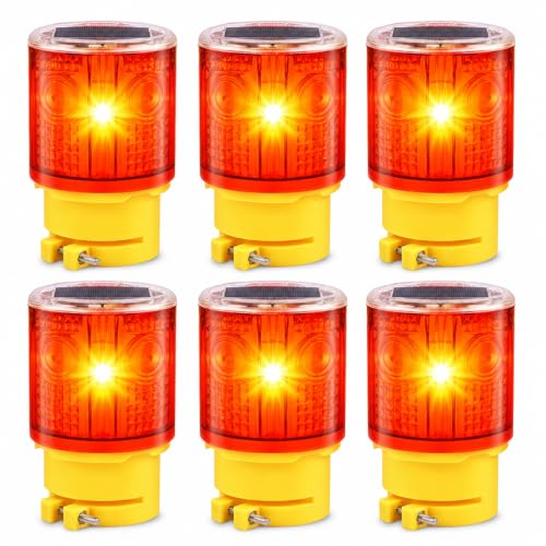 Solar Strobe Warning Light: 360 Degree Super Bright LED Flashing Light Wireless Install Automatically Turn On/Off Waterproof for Construction, Traffic, Dock, Marine, Crane Tower, Factory (Red-6PCS) - color: Red-6PCS