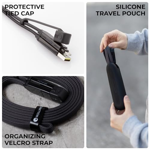 Rolling Square, inCharge XL, 6-in-1 Multi Charging Cable, 100W Ultra-Fast Charging Power, 10 Ft/3m, Urban Black - color: Urban Black