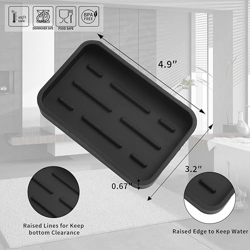 MicoYang Silicone Kitchen Sink Organizer Tray for Multiple Usage,Easy Clean Sponges Holder for Kitchen Bathroom Counter or Sink,Dish Soap Dispenser,Scrubber,Bottle,Cup Black 4.9”x 3.2” - color: Black, size: 4.9" x 3.2" x 0.7"