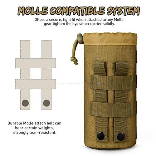 Gonex MOLLE Bottle Pouch, Drawstring Water Bottle Holder | 900D Oxford, Mesh Bottom, Fits MOLLE Packs & Vests, Flexible Height, Holds Bottles or Umbrellas - color: Tan