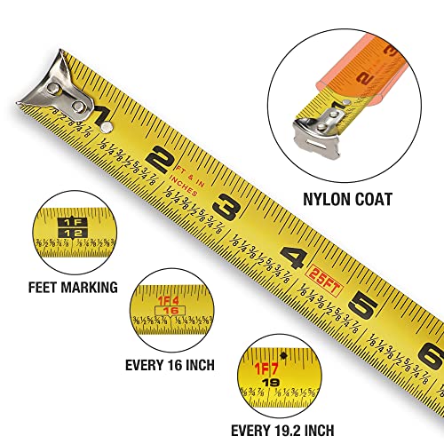 ValueMax Tape Measure 25FT with Fractions 1/8, 3 Pack Retractable Easy Read Measuring Tape, Imperial Measurement Tape with Metal Belt Clip for Construction, Contractor, Carpenter, Woodworking - style: 25FT 3PACK