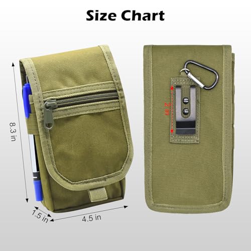 Belt Tool Pouch, Tactical Utility Organizer with Cell Phone Holder, Durable Heavy-Duty 1000D Nylon EDC Multitool Holster with Multi-Pockets for Electricians, Handymen, Work, Hiking - color: Army green