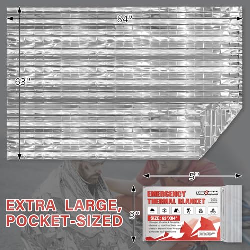 SecuCaptain Survival Emergency Thermal Blankets: 50 Pack Extra Large 84” x63” Space Mylar Blanket Kit for Outdoor Cold Winter Camping Hiking Car Bug Out Bag or First Aid - color: Sliver, size: 50 Pack