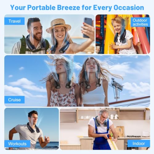 Portable Neck Fan with 6 Powerful Speeds, 8000mAh Battery Rechargeable Fan - color: Black