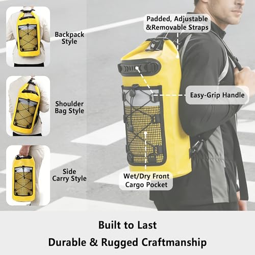 SHENDU 20L Waterproof Dry Bag - Roll-Top Backpack w/Waterproof Phone Case for Kayaking, Hiking, Camping, Boating, Beach Unisex (Yellow) - color: Yellow