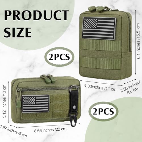 4Pcs Tactical Molle Utility Pouch Molle Pouch EDC Tool Bags Tactical Compact Water-Resistant EDC Pouches for Man Include US Flag Patch and Keychain - color: Green