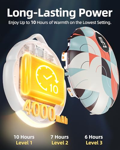 FrSara Rechargeable Hand Warmer, Electric Hand Warmer Hangable w/ 4000mAh Last 10 Hours, 3-Level Heat, Strip, Light, Display, Stocking Stuffers Gift for Camping Skiing Raynauds & Christmas