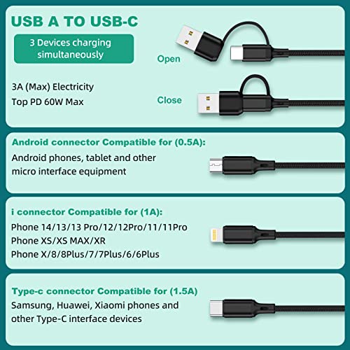 Multi Charging Cable 3Pack-6ft, 6 in 1 Multiple Phone Charger Cable - Universal USB A/C to Lightning/Type C/Micro USB Port for Cell Phone (Gray, Black, Red)