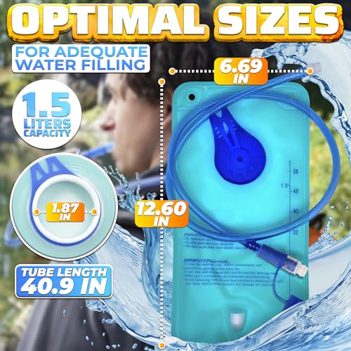 1/1.5L Water Bladder for Hiking Backpack, Wide Mouth, Fill Marks - color: Blue 1.5 L