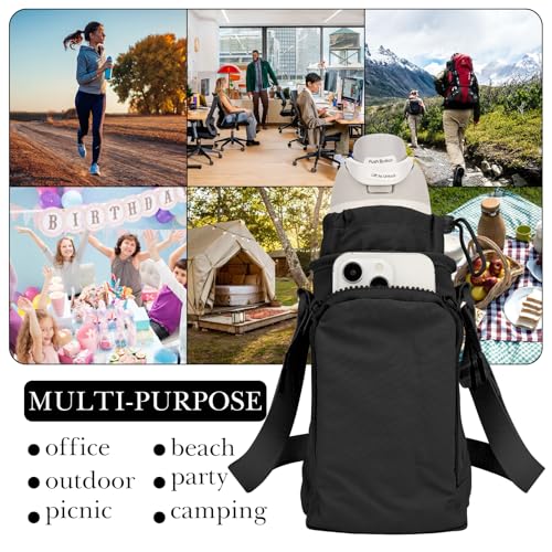 Linkidea Water Bottle Carrier with Strap Compatible with Owala FreeSip 24oz/32oz, Iron Flask Wide Mouth 32oz, Waterbottle Sling Bag Holder, Shoulder Strap with Phone Pocket (Black) - color: Black