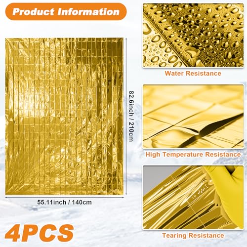 82.6x56in Emergency Blankets Mylar Thermal Blanket Survival Blankets for Heavy Duty Camping Gear,First Aid(4Pack-Gold) - color: 4pack-gold