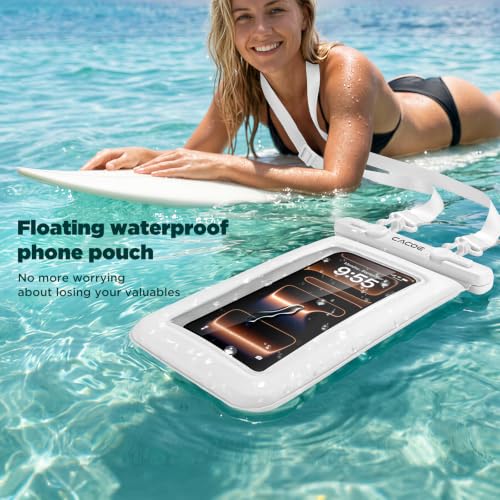 CACOE Floatable Waterproof Phone Pouch 2 Pack Up to 9.0", Black+White | Floatable, IPX8 Waterproof Phone Case,Adjustable Lanyard,Dry Bags for Beach/Cruise/Travel/Camping/Kayak/Vacation Essentials - color: Black+White#1, size: Up to 9.0"-Floatable