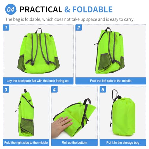 Hiking Backpack 20L Foldable Daypack for Men Women Nylon Green | Packable Backpack for Men Women, Small Foldable Day Pack Waterproof for Travel Camping Mountaineering - color: Green