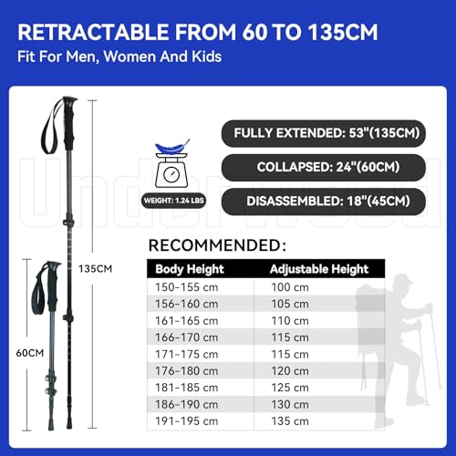 Trekking Poles Collapsible Hiking Poles, Lightweight Aluminum Hiking Sticks - color: Red