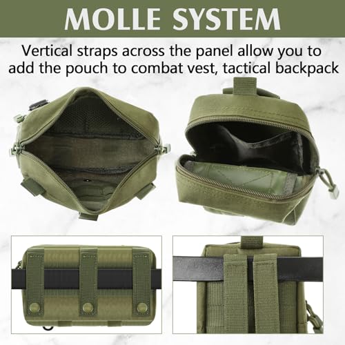 4Pcs Tactical Molle Utility Pouch Molle Pouch EDC Tool Bags Tactical Compact Water-Resistant EDC Pouches for Man Include US Flag Patch and Keychain - color: Green