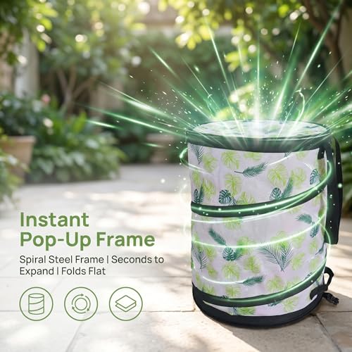 Collapsible Trash Can camping with Zipper Lid, 24 Gallon Pop Up Trash Can for Camping & RV Storage and Organization, 900D Oxford Waterproof Portable Garbage Can with Hard Bottom & Ground Stake