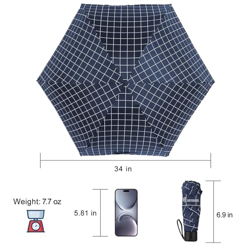 GAOYAING Compact Travel Umbrella with Case Sun&Rain Lightweight Small and Compact Suit for Pocket 34 Inches - color: Blue Grid Pattern, size: 34 Inches
