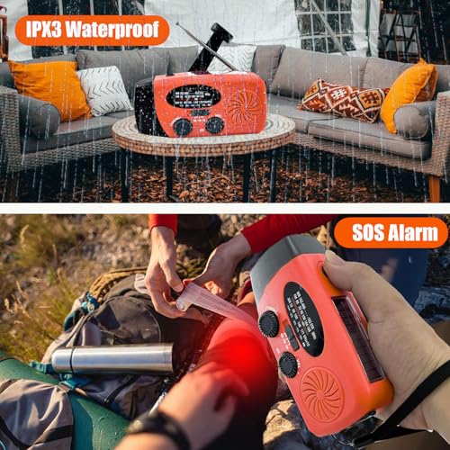 Portable 2000mAh Hand Crank Emergency Solar Panel SOS Weather Radio, Self-Powered 7 NOAA Channels Emergency Radio, WB/AM/FM Radios with Reading Lamp (Orange) - color: Orange