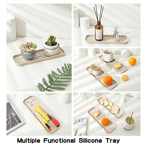 MicoYang Silicone Kitchen Sink Organizer Tray for Multiple Usage,Eco-Friendly Sponges Holder for Kitchen Bathroom Counter or Sink,Dish Soap Dispenser,Scrubber,Bottle,Cup (Tapioca, 12"×4") - color: Tapioca, size: 12" x 4" x 0.7"