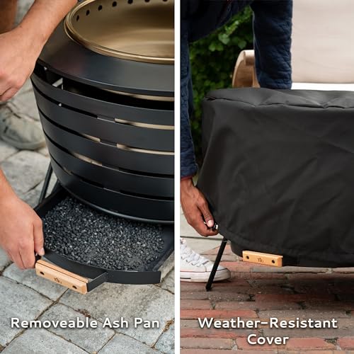 TIKI Patio Smokeless Fire Pit, 25 in Wood Burning Fire Pit with Cover | Black, 25-Inch, Stainless Steel, Wood-Burning, For Backyards and Patios, Includes Cover, Removable Ash Pan, Stand Included - style: Patio (25")