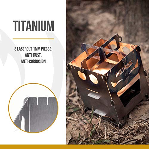 OneTigris ROCUBOID Camping Backpacking Titanium Stove Portable Foldable Burning Wood Stove for Outdoor Hiking Picnic BBQ,Weights 460g/16.2oz