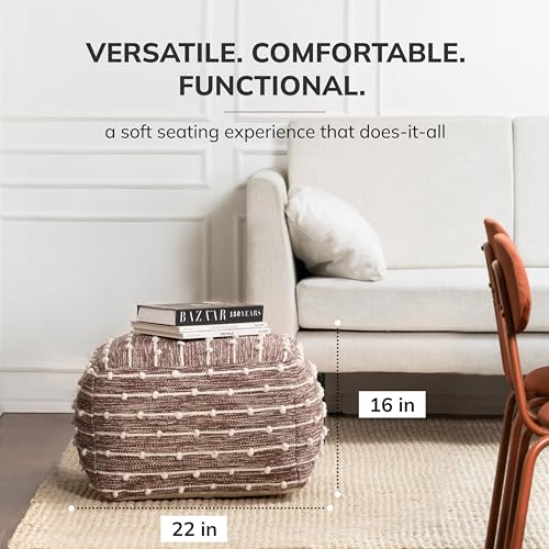 Anji Mountain 16" H x 22" W Handmade Pouf Ottoman for Living Room & Couch - color: Brownstone