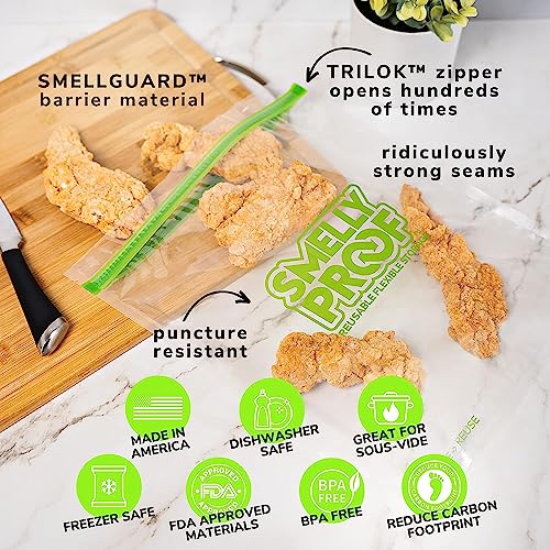 Smelly Proof XL Reusable Food Storage Bags, Extra Large Reusable Large Bag for Food, Tools, Craft, Clothing Storage, Reusable Freezer Bags, US MADE, BPA FREE, NO PEVA, 3-mil, 10.5 x 12" GALLON, 15-Pk - size: 15pk XL 10.5x12" Gallon