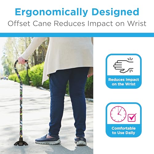 NOVA Offset Quad Cane for Seniors - Adjustable Walking Cane with Wrist Strap, Foam Handle, Anti-Rattle Lock - Lightweight Mobility Aid for Men and Women - Butterflies - color: Butterfly