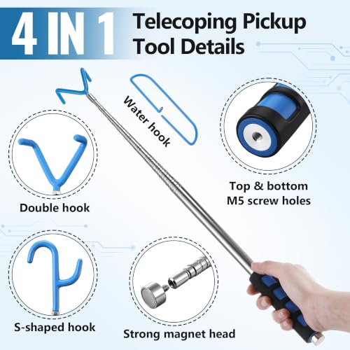 Dreyoo Telescoping Pickup Tool Magnetic Pole with Hook | Telescopic Push Pull Rod Grabber, Disc Golf Retriever Pole, Wire Reacher Grabber, pickup Tool, Universal Thread - size: 41*6*5 cm, style: 3 Hook