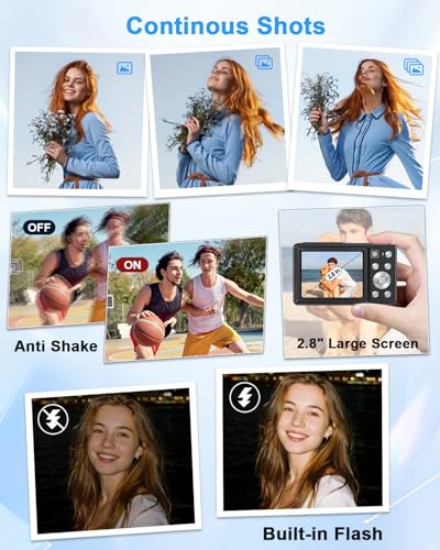 4K Digital Camera with Selfie Lens 64MP Compact Camera with 32GB Card Black | Vlogging Camera with Flash,16X Zoom Easy for Beginner. 2 Batteries for Instant use. Ideal Birthday, Party & Travel - color: Black
