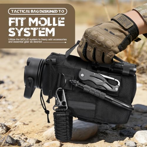 NATURE PIONEOR 32 oz Tactical Water Bottle with MOLLE Bottle Pouch & 3 Lids | 18/8 Food-grade Stainless Steel, Double Vacuum Insulation, 3 Leak-proof Lids, Handle, Strap, Camping, Hiking, Gym, Work - color: Black, size: 32 Ounces