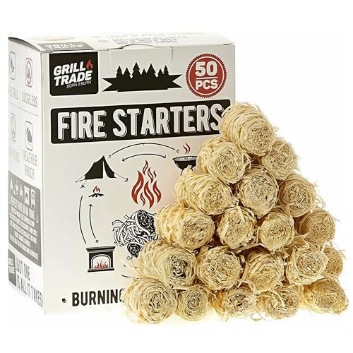 Fire Starters, 50 Count Natural Fire Starters for Grill and Charcoal, Fire Starters for Fireplace, Fire Pit and Campfires, Odorless All Weather Fire Starter for BBQ, Smoker and Pellet Stove