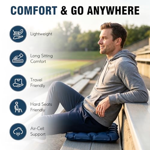 Inflatable Seat Cushion Portable Stadium Seat Lightweight Air Pad - color: Navy Blue