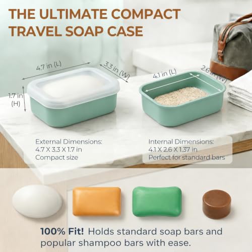 AIMAIMAIMAI Compact Leakproof Travel Soap Case, Silicone Travel Soap Bar Container, Portable Soap Box with Drainage Layer for Camping, Gym (Light Green) - color: Light Green