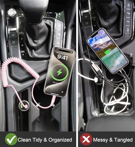 USB C to Lightning Cable 3FT for Car, Coiled iPhone Charger Fast Charging | Short USBC Lightning Cable iPhone Cord for iPhone14/13/12/11 Pro Max/Plus/iPad/CarPlay - 2Pack Pink - color: Pink, size: 3FT, style: Usb C to Lightning