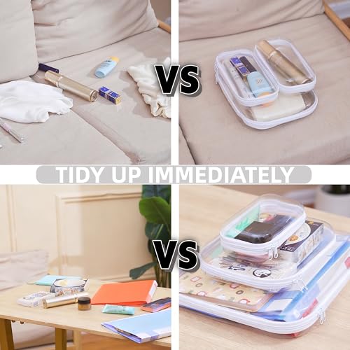 3PCS Clear Hard Plastic Zipper Case, Double Zippers Hard Pouch, Portable Travel Organizer Bin Clear Makeup Bag for Toy Storage, Snack Bag, Cosmetics, Diaper Bag, Toiletry Bag (1L+1M+1S) - color: 1L+1M+1S