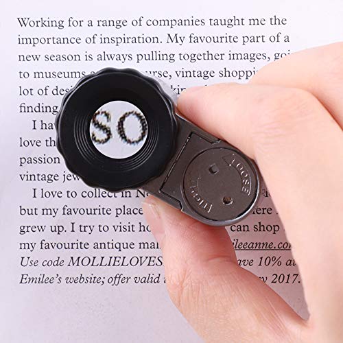 50X/60X Jewelry Loupe Mini Pocket Magnifier Portable Microscope Magnifying Glass with LED UV Lights Jewelers Loupe Magification for Jewelry Diamond Coins Stamps Antiques Currency Detecting