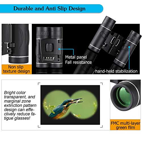 8x21 Mini Binoculars, Portable Compact Binoculars for Adults Kids | Compact Binoculars, Suitable for Bird Watching, Hunting, Travel, Sporting Events and Theater - size: 8X21